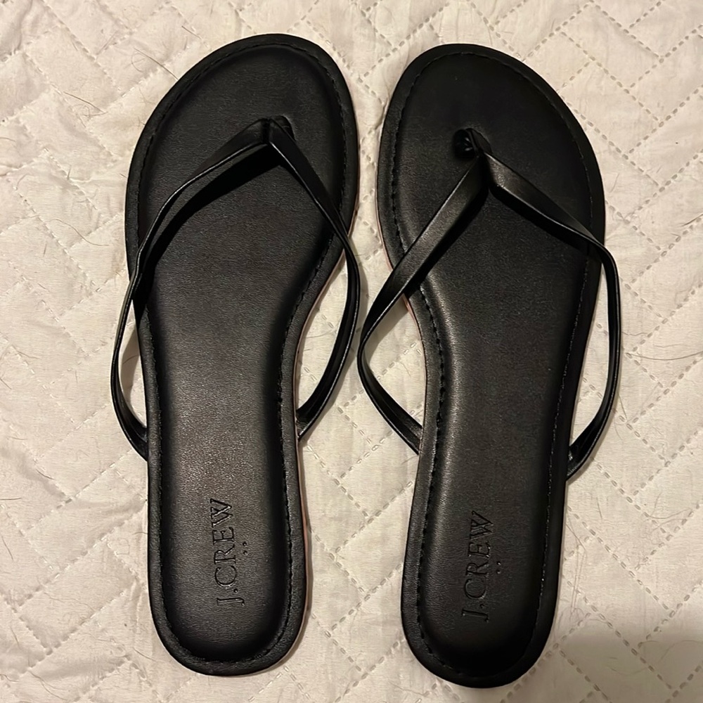 J. Crew Black Leather Flip Flops